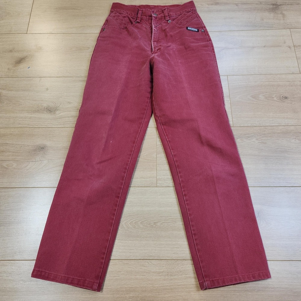 Vintage Roughrider Jeans Womens 24x28 Red‎ High Rise Straight Bareback Western